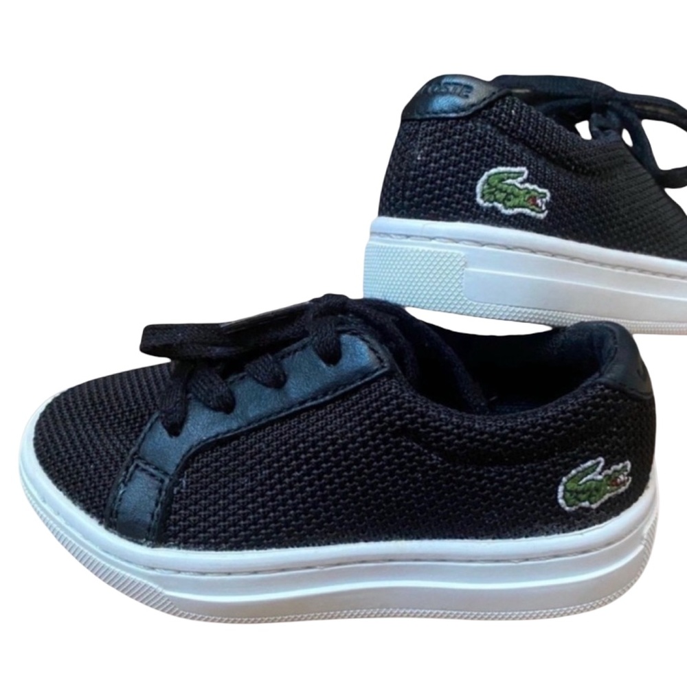 Lacoste Toddler Boys Black Canvas Sneakers Size 5 Casual Dressy Shoes LIKE NEW!